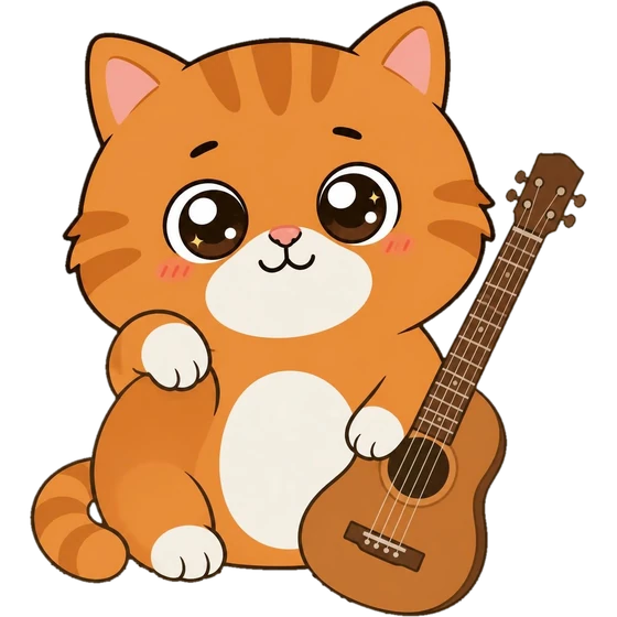 Darcy, mèo cam của CatDee, đang cầm đàn guitar